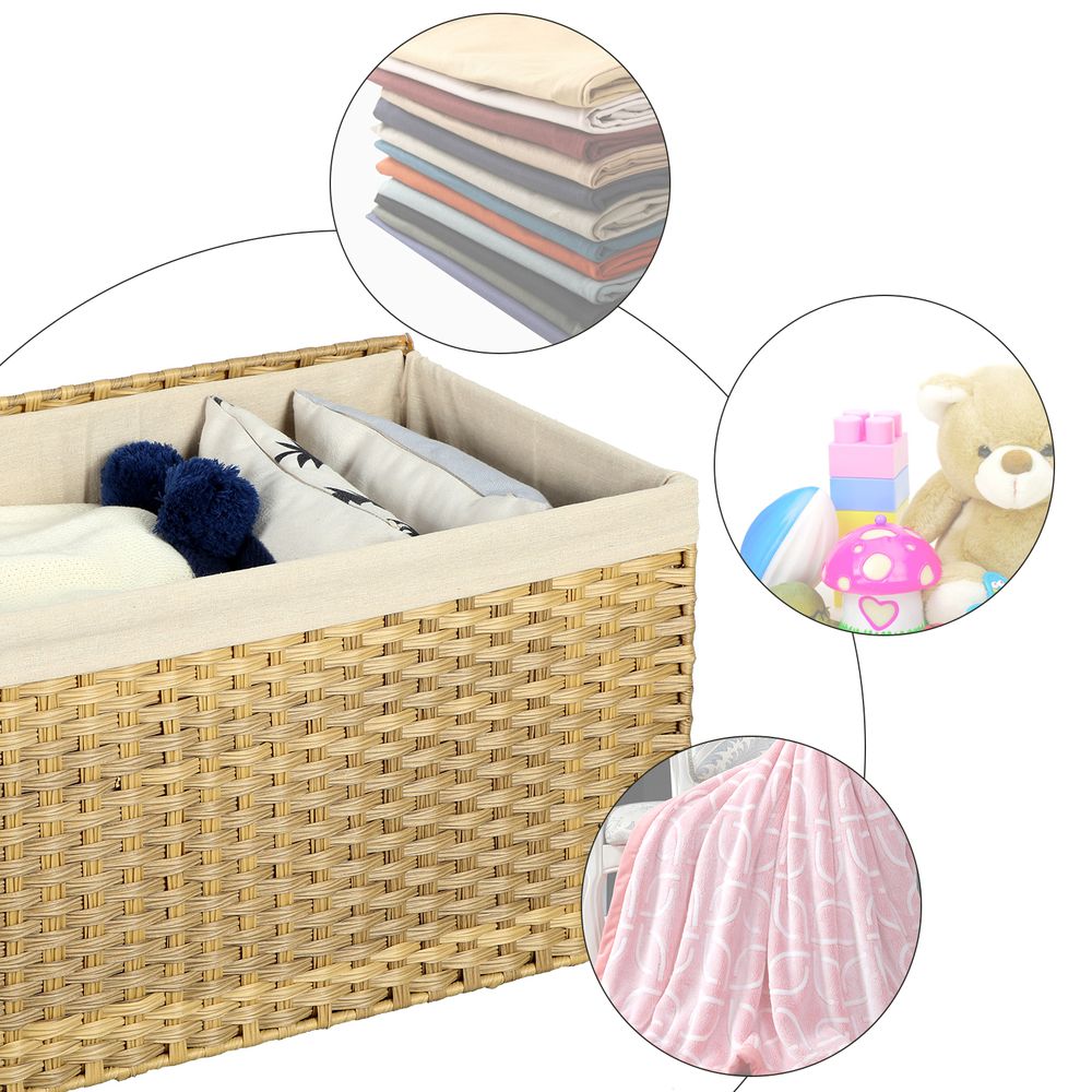 Large Storage Basket With Lid | Woven Hamper For Blankets