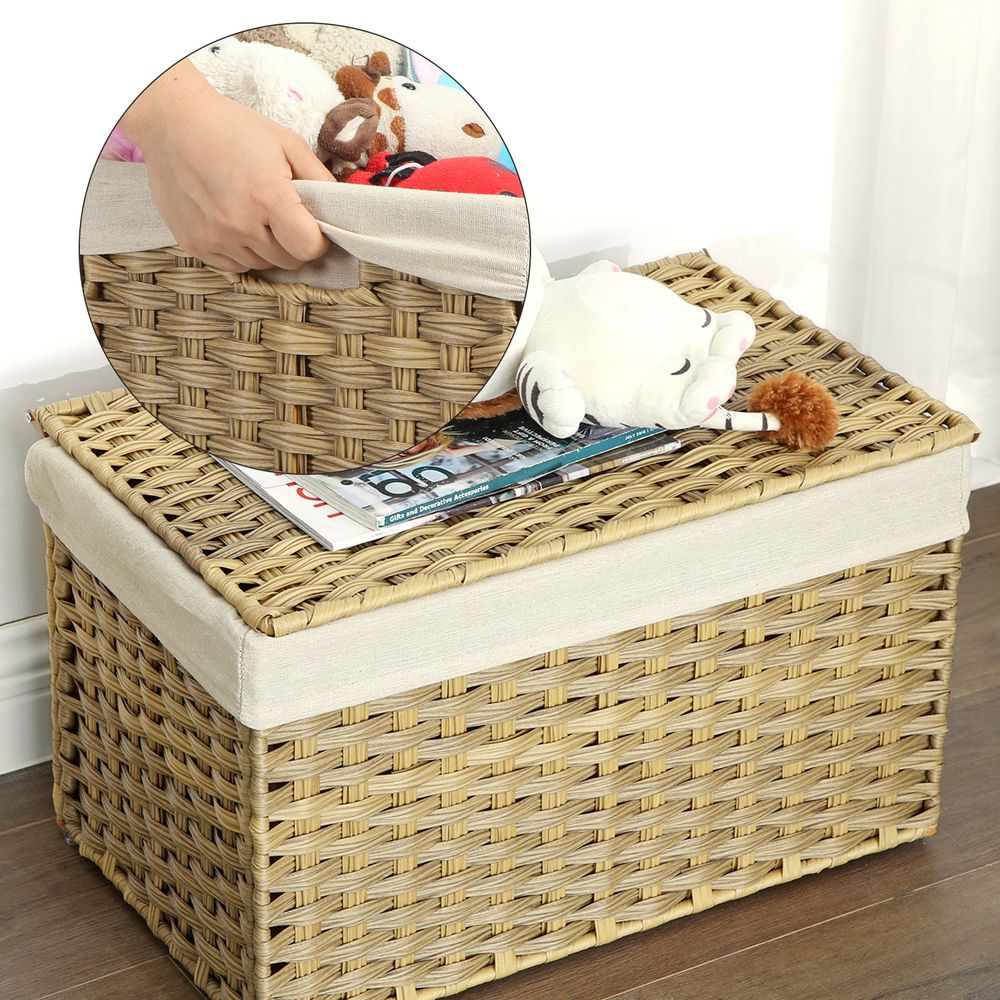 Large Storage Basket With Lid | Woven Hamper For Blankets