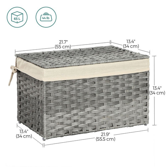 Large Storage Basket With Lid | Woven Hamper For Blankets