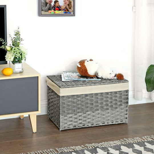Large Storage Basket With Lid | Woven Hamper For Blankets