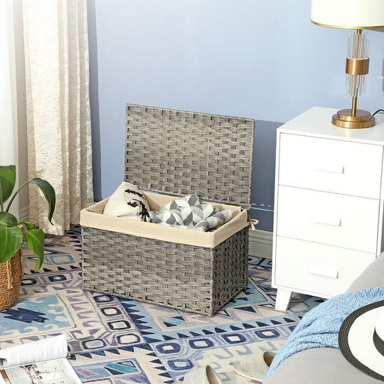Large Storage Basket With Lid | Woven Hamper For Blankets