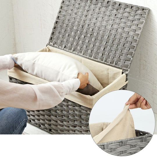 Large Storage Basket With Lid | Woven Hamper For Blankets
