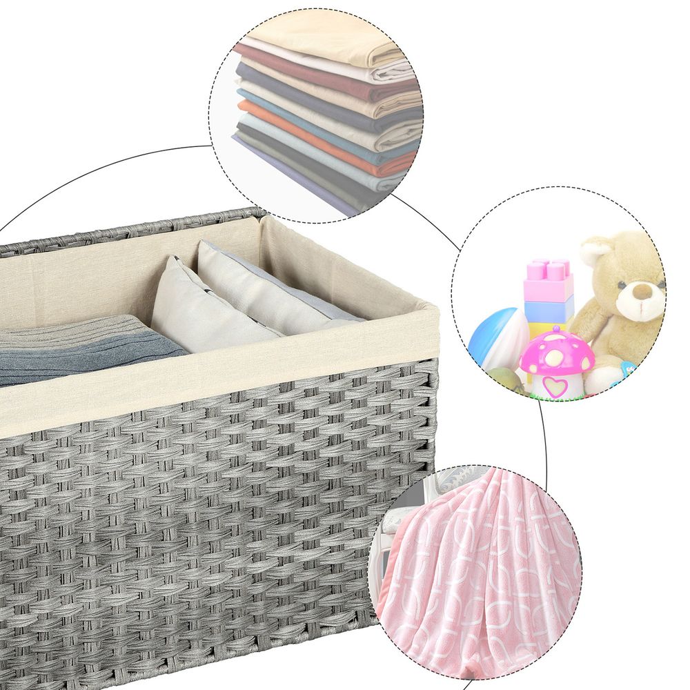 Large Storage Basket With Lid | Woven Hamper For Blankets