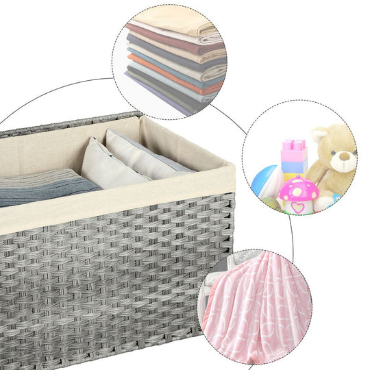 Large Storage Basket With Lid | Woven Hamper For Blankets