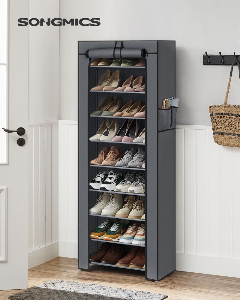 Nine Tier Shoe Rack | Covered Organizer With Roll Up Door