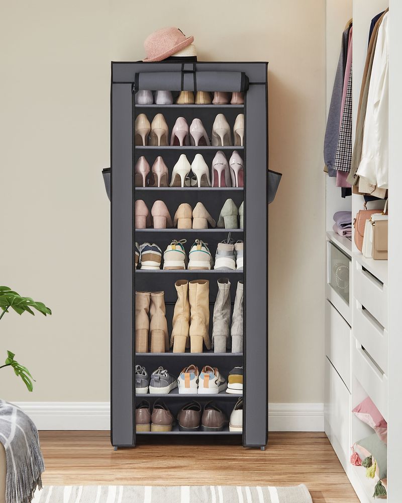 Nine Tier Shoe Rack | Covered Organizer With Roll Up Door