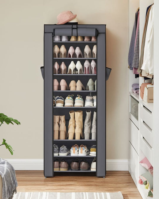 Nine Tier Shoe Rack | Covered Organizer With Roll Up Door