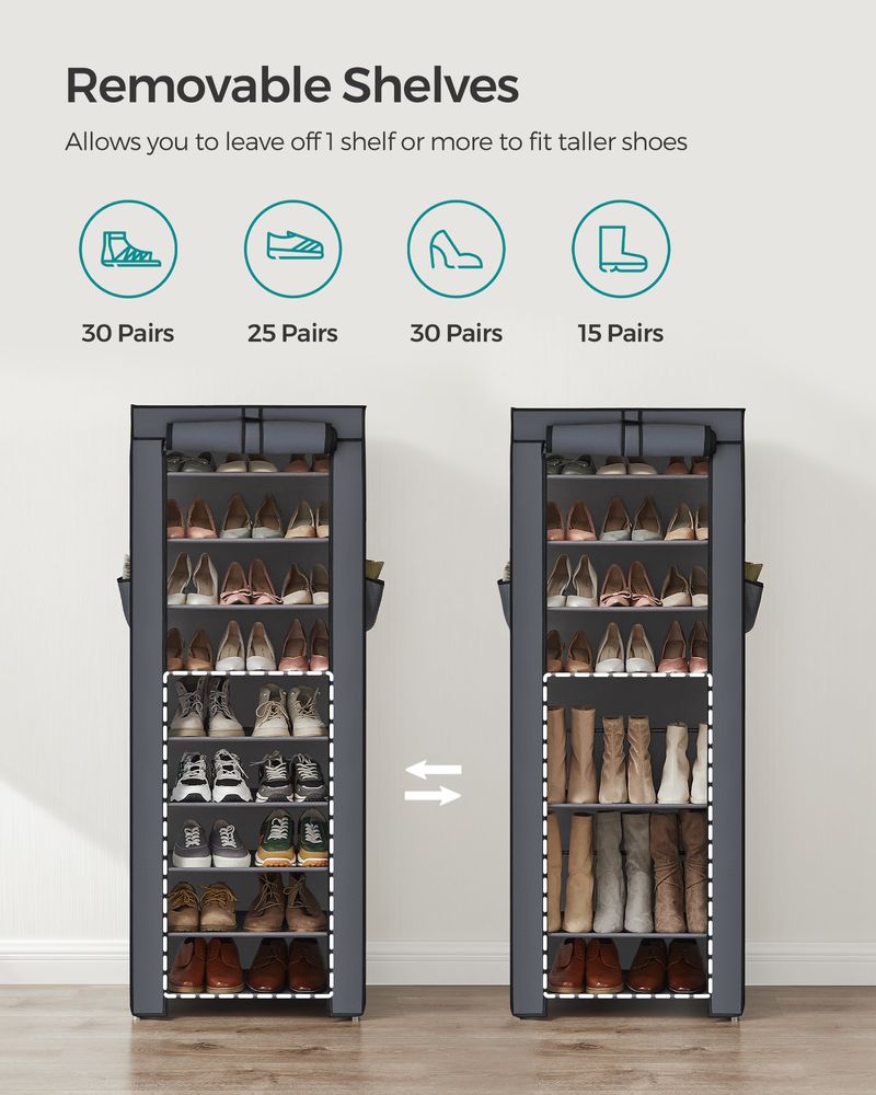 Nine Tier Shoe Rack | Covered Organizer With Roll Up Door