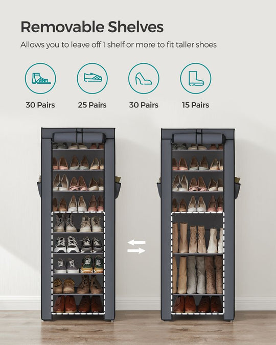 Nine Tier Shoe Rack | Covered Organizer With Roll Up Door