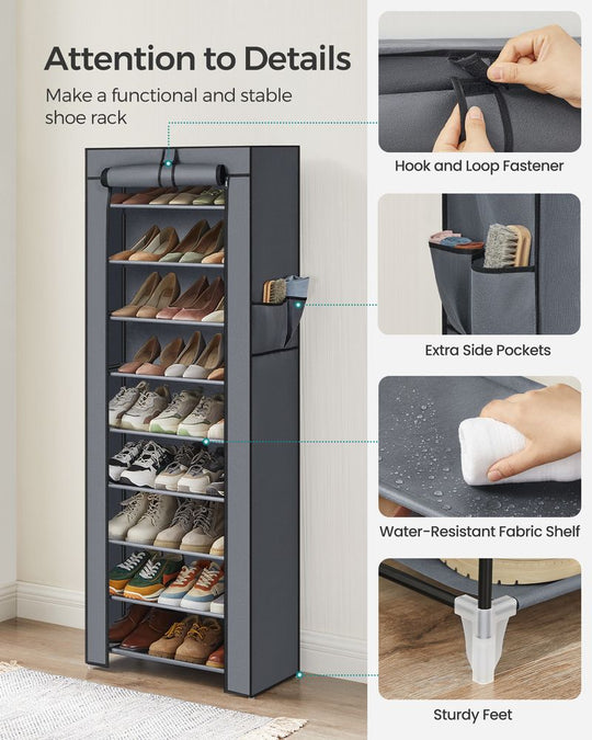 Nine Tier Shoe Rack | Covered Organizer With Roll Up Door