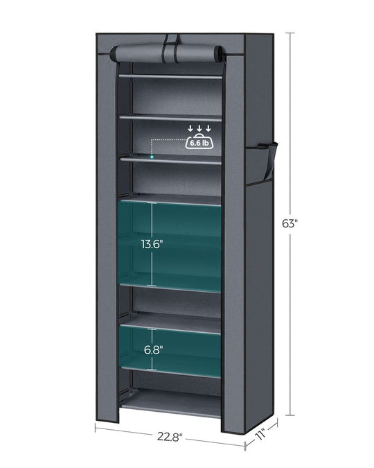 Nine Tier Shoe Rack | Covered Organizer With Roll Up Door