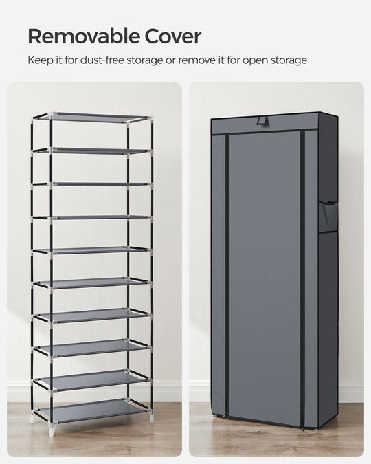 Nine Tier Shoe Rack | Covered Organizer With Roll Up Door