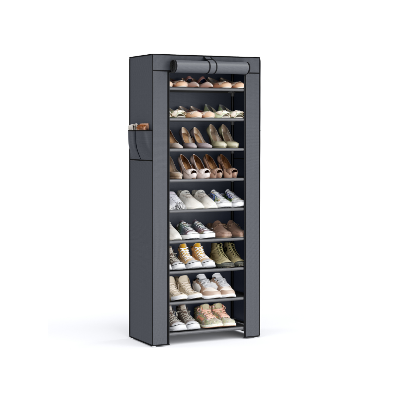Nine Tier Shoe Rack | Covered Organizer With Roll Up Door