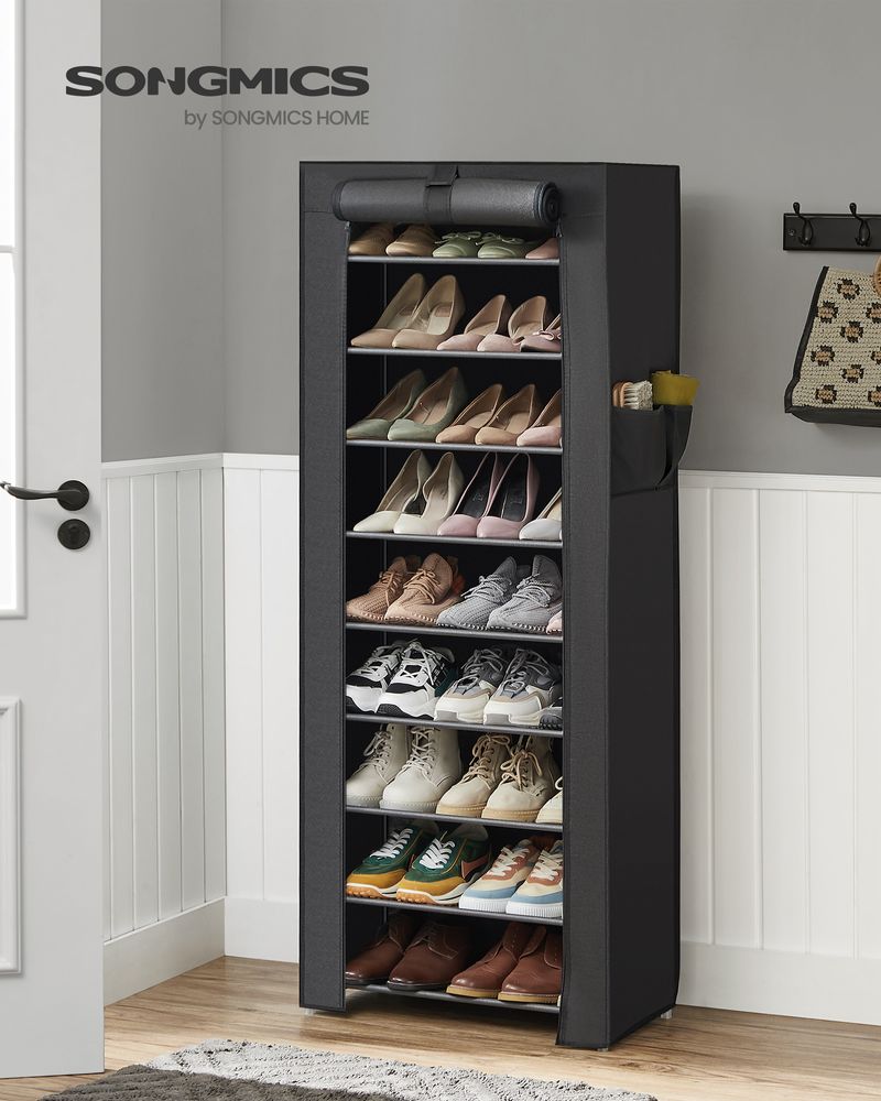 Nine Tier Shoe Rack | Covered Organizer With Roll Up Door