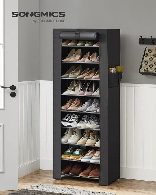 Nine Tier Shoe Rack | Covered Organizer With Roll Up Door