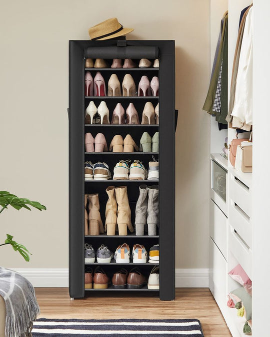 Nine Tier Shoe Rack | Covered Organizer With Roll Up Door