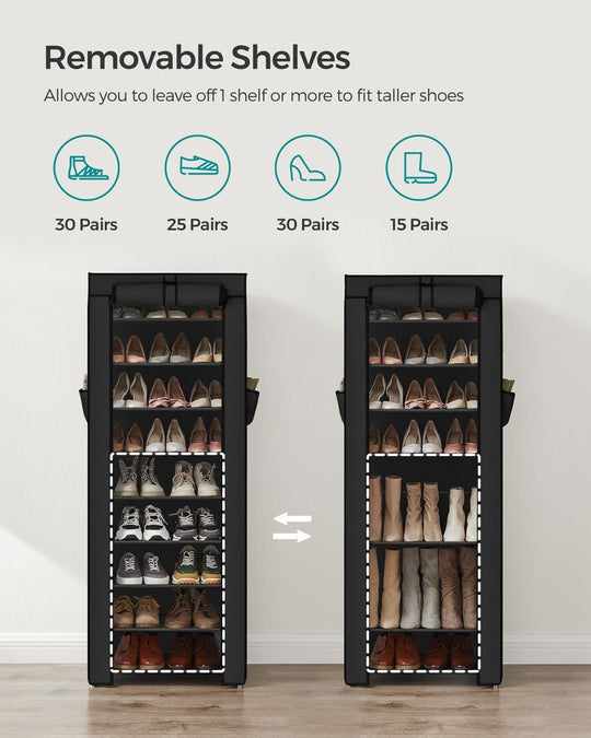 Nine Tier Shoe Rack | Covered Organizer With Roll Up Door