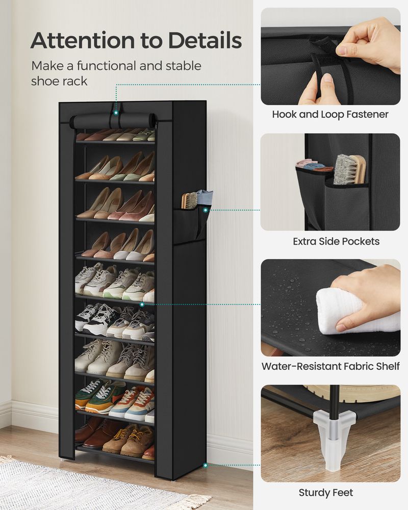 Nine Tier Shoe Rack | Covered Organizer With Roll Up Door