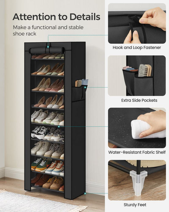 Nine Tier Shoe Rack | Covered Organizer With Roll Up Door