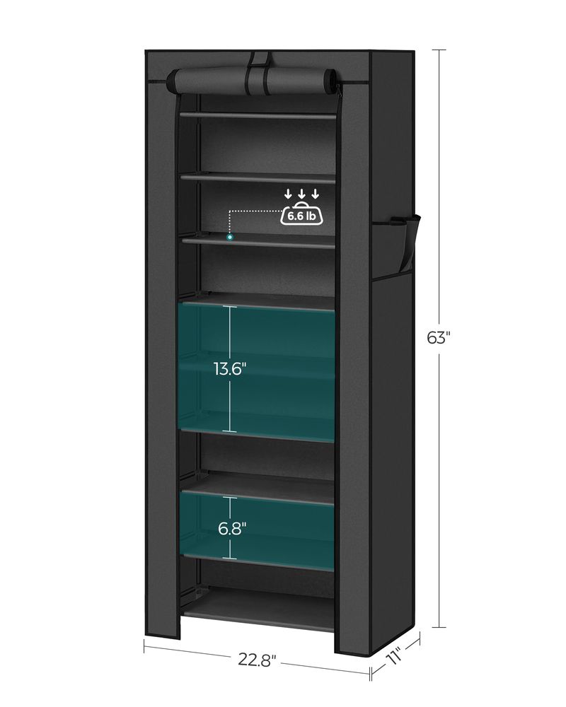 Nine Tier Shoe Rack | Covered Organizer With Roll Up Door