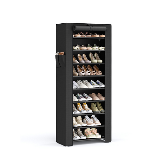 Nine Tier Shoe Rack | Covered Organizer With Roll Up Door