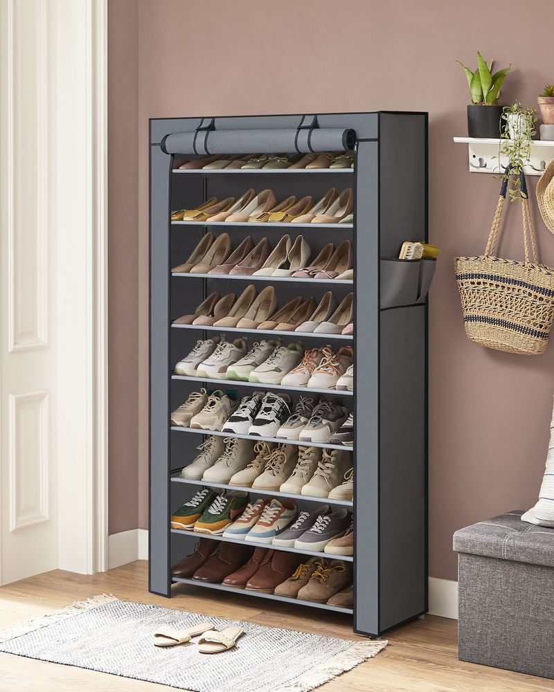 Nine Tier Shoe Rack | Covered Organizer With Roll Up Door