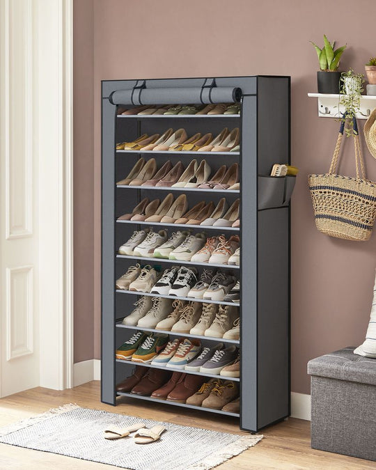 Nine Tier Shoe Rack | Covered Organizer With Roll Up Door