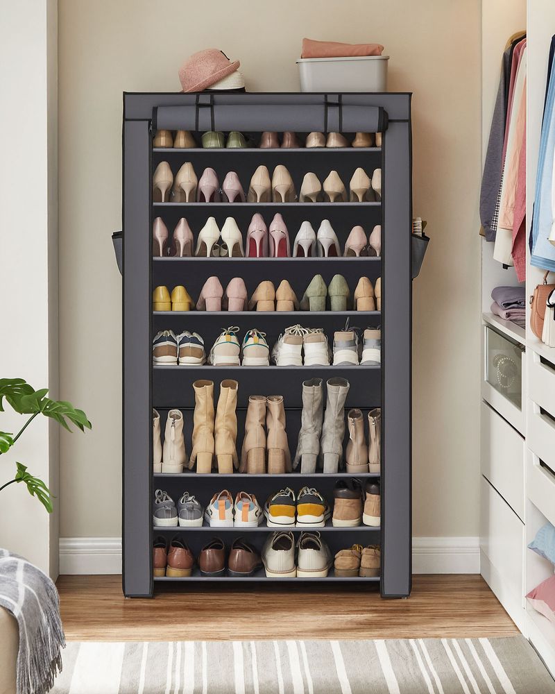 Nine Tier Shoe Rack | Covered Organizer With Roll Up Door
