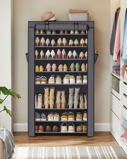 Nine Tier Shoe Rack | Covered Organizer With Roll Up Door