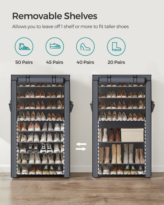 Nine Tier Shoe Rack | Covered Organizer With Roll Up Door