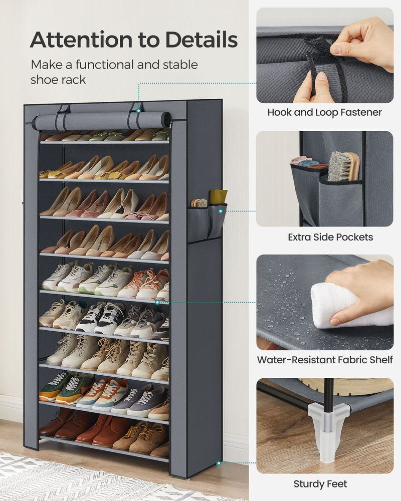 Nine Tier Shoe Rack | Covered Organizer With Roll Up Door