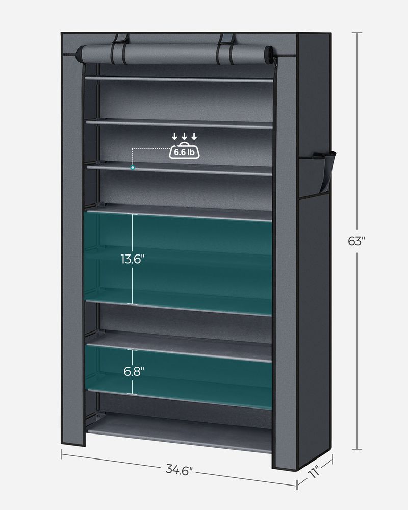 Nine Tier Shoe Rack | Covered Organizer With Roll Up Door