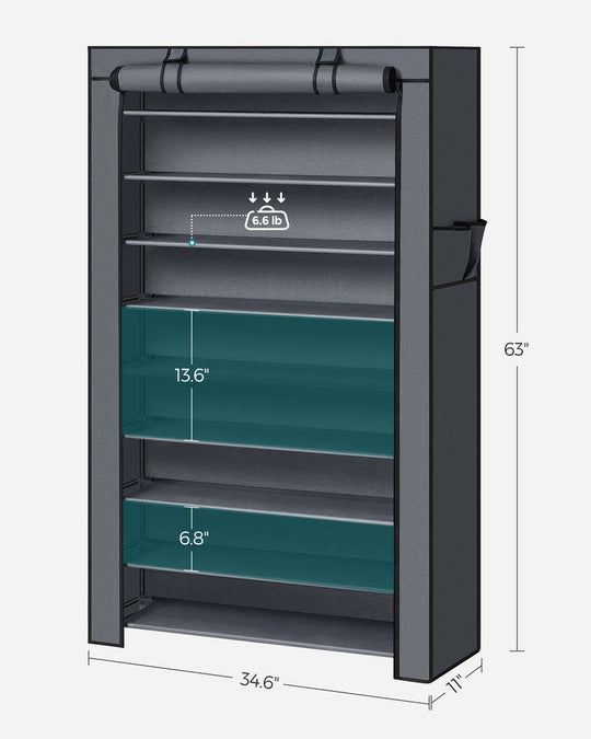 Nine Tier Shoe Rack | Covered Organizer With Roll Up Door