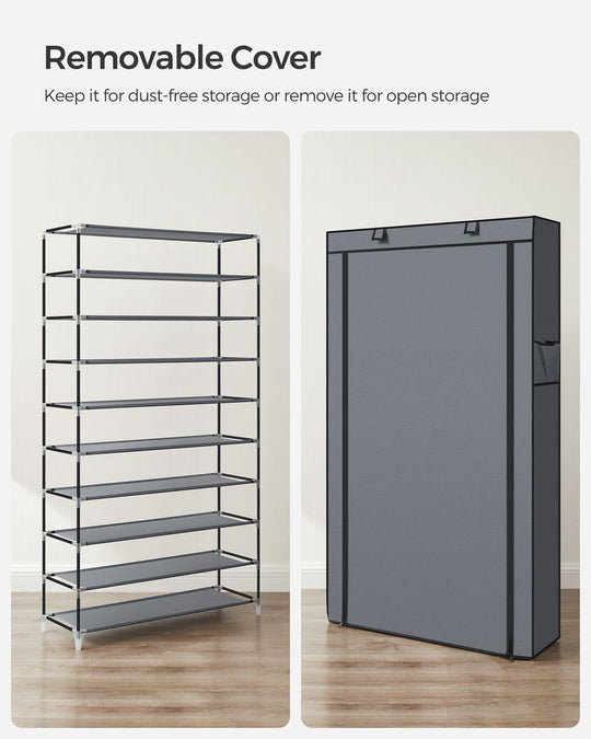 Nine Tier Shoe Rack | Covered Organizer With Roll Up Door
