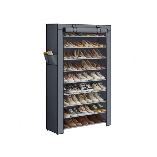 Nine Tier Shoe Rack | Covered Organizer With Roll Up Door