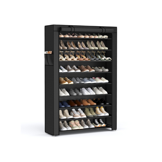 Nine Tier Shoe Rack | Covered Organizer With Roll Up Door
