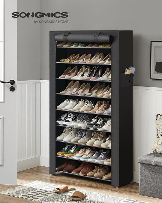 Nine Tier Shoe Rack | Covered Organizer With Roll Up Door