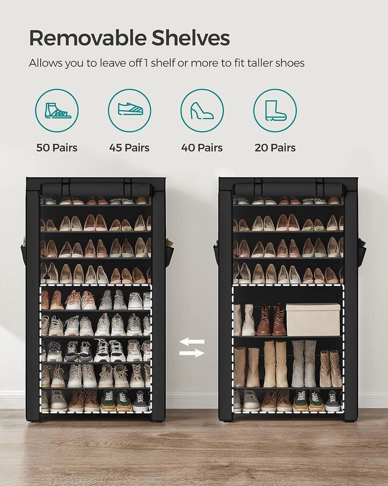 Nine Tier Shoe Rack | Covered Organizer With Roll Up Door
