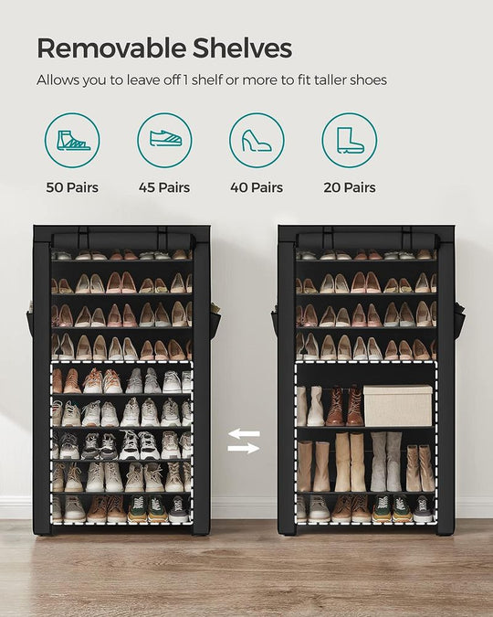 Nine Tier Shoe Rack | Covered Organizer With Roll Up Door