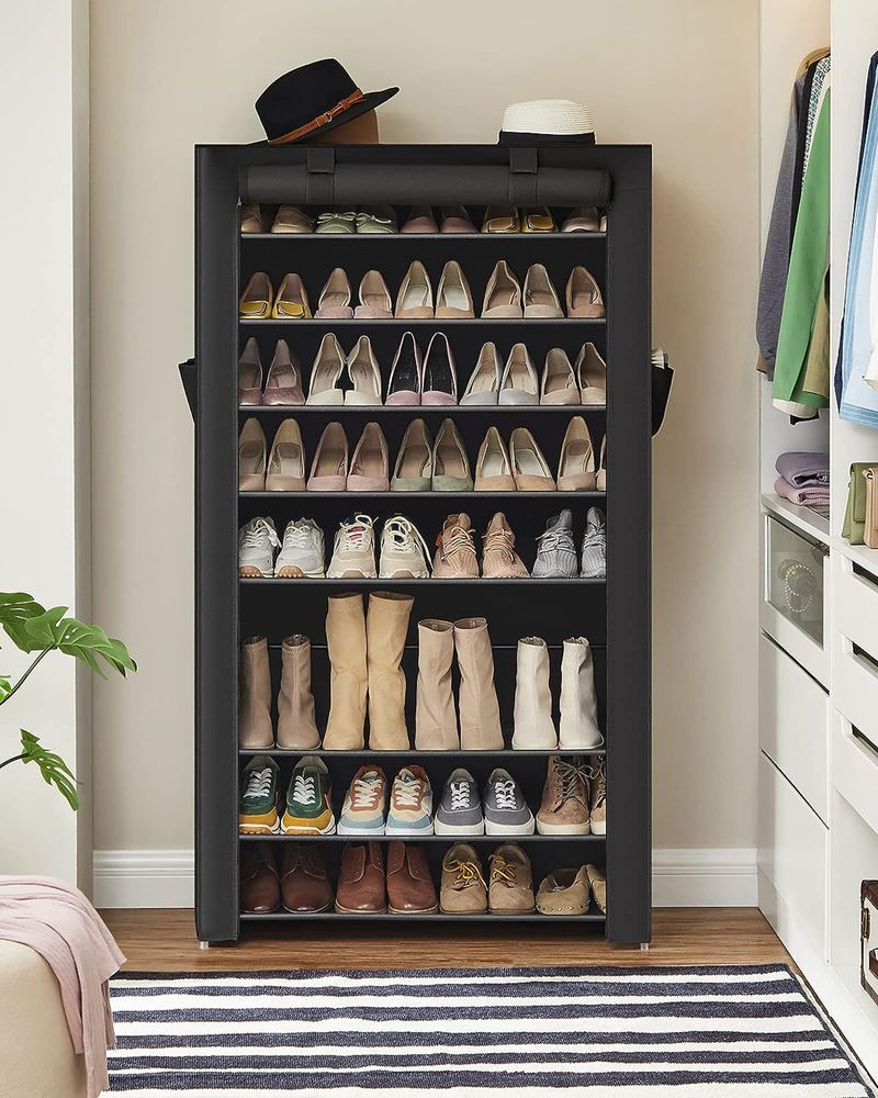 Nine Tier Shoe Rack | Covered Organizer With Roll Up Door