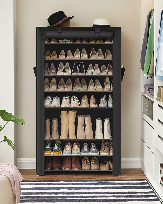 Nine Tier Shoe Rack | Covered Organizer With Roll Up Door