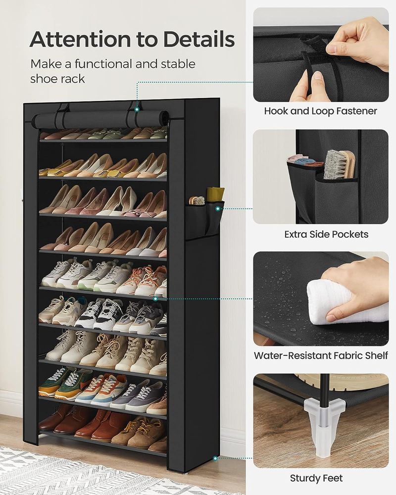 Nine Tier Shoe Rack | Covered Organizer With Roll Up Door