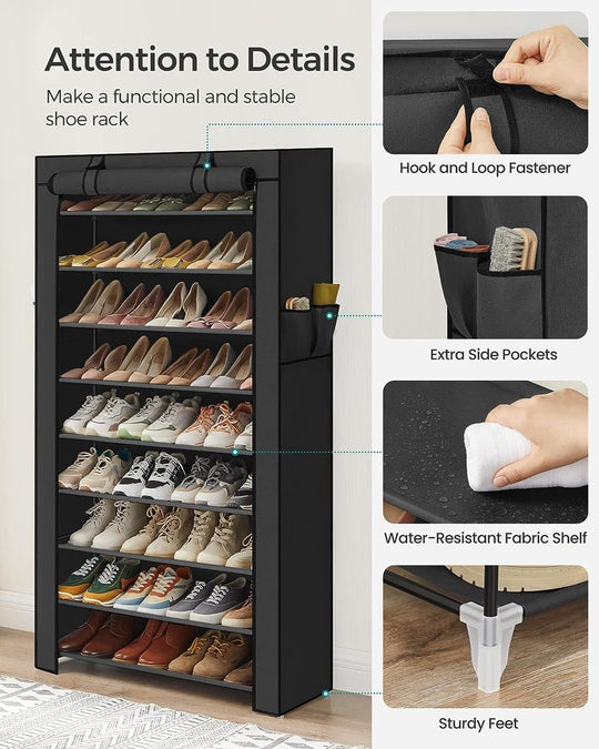 Nine Tier Shoe Rack | Covered Organizer With Roll Up Door