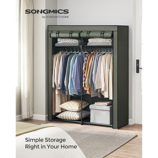 Portable Fabric Wardrobe Closet | Hanging Rods With Dust Cover