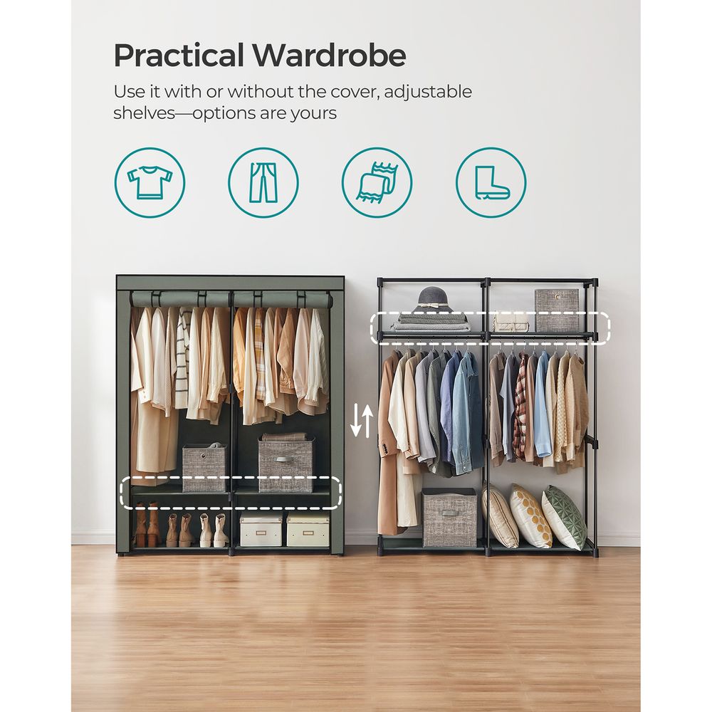 Portable Fabric Wardrobe Closet | Hanging Rods With Dust Cover