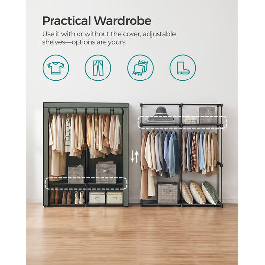 Portable Fabric Wardrobe Closet | Hanging Rods With Dust Cover
