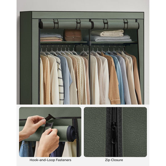 Portable Fabric Wardrobe Closet | Hanging Rods With Dust Cover