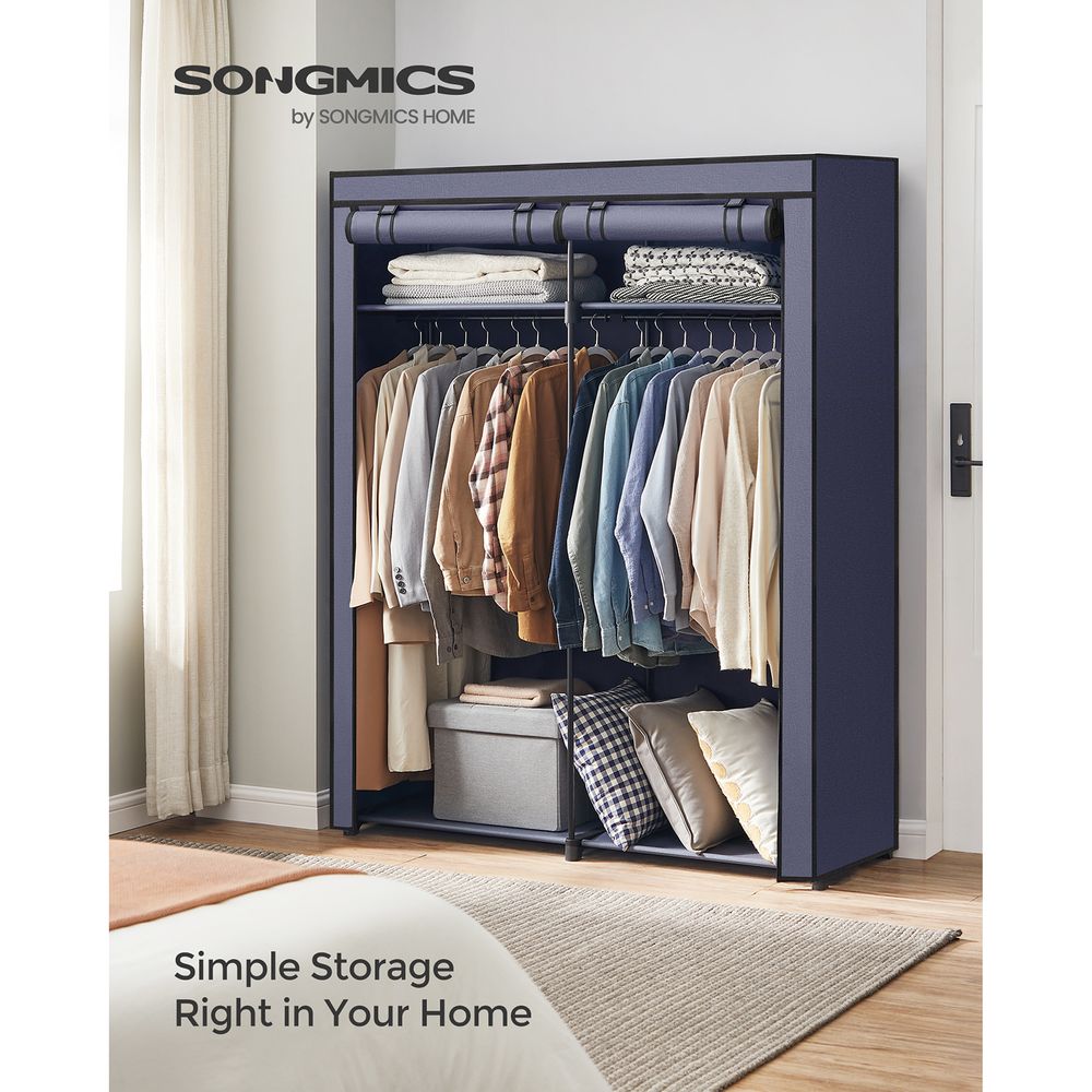 Portable Fabric Wardrobe Closet | Hanging Rods With Dust Cover