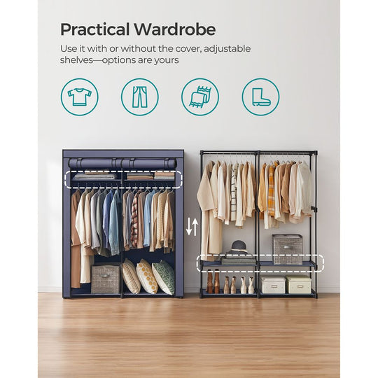 Portable Fabric Wardrobe Closet | Hanging Rods With Dust Cover