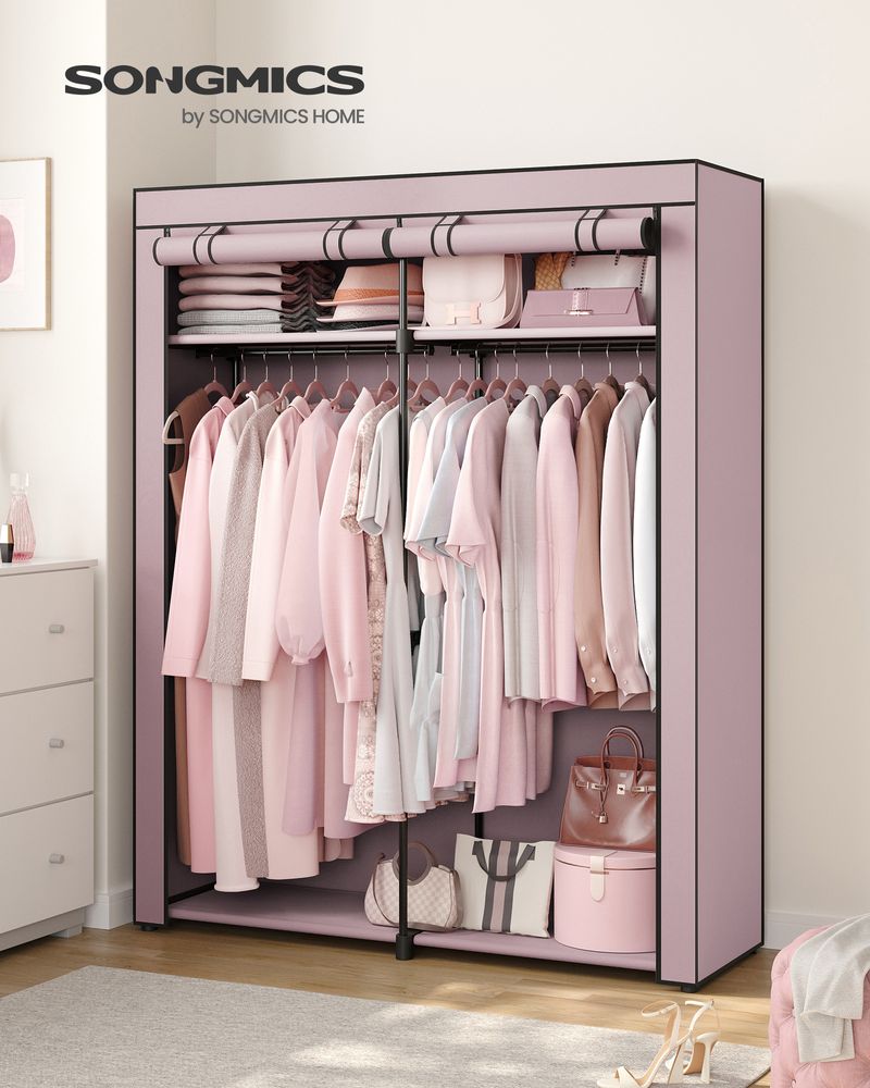 Portable Fabric Wardrobe Closet | Hanging Rods With Dust Cover